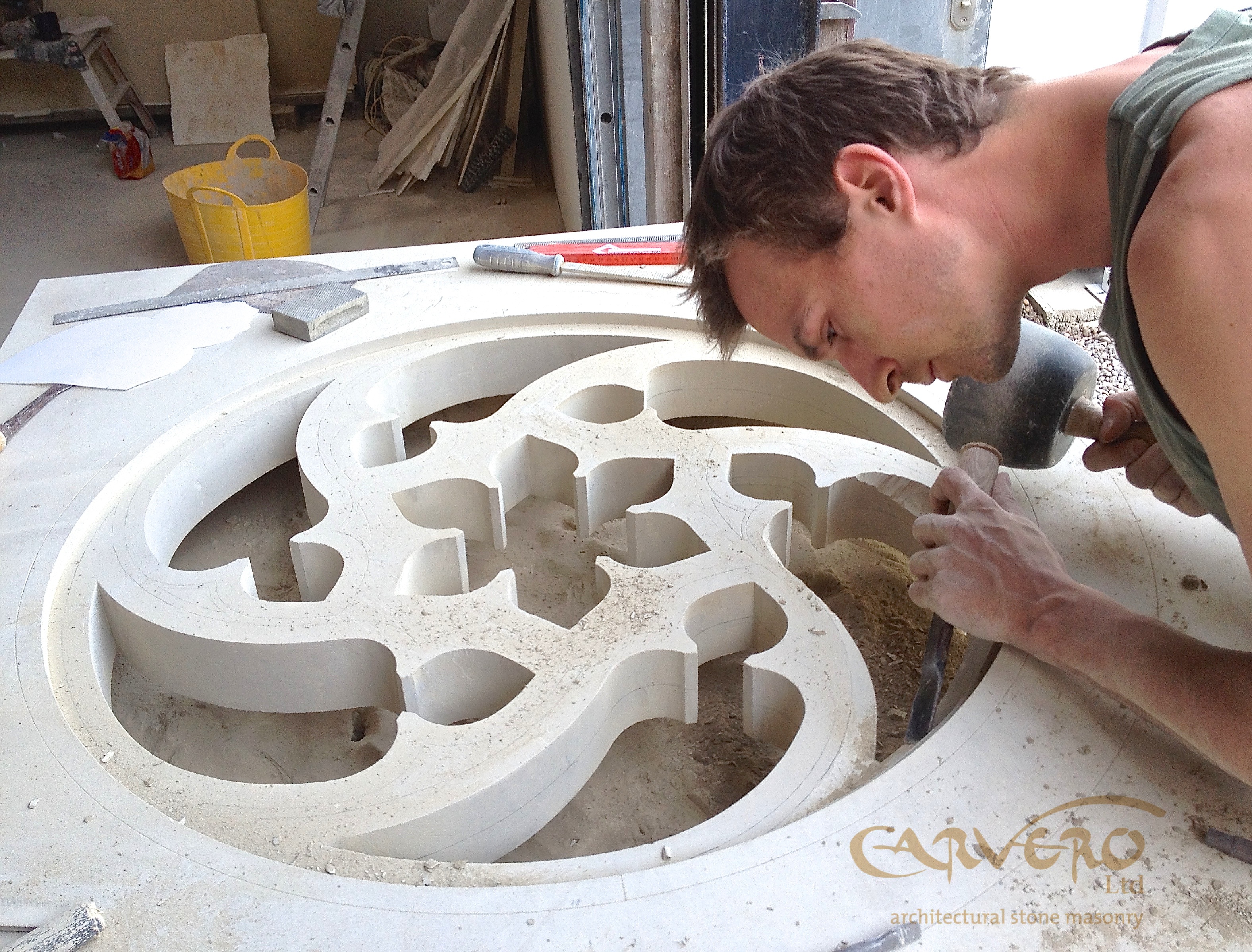 stone tracery window made by Leicester stonemason from Carvero stonemasonry
