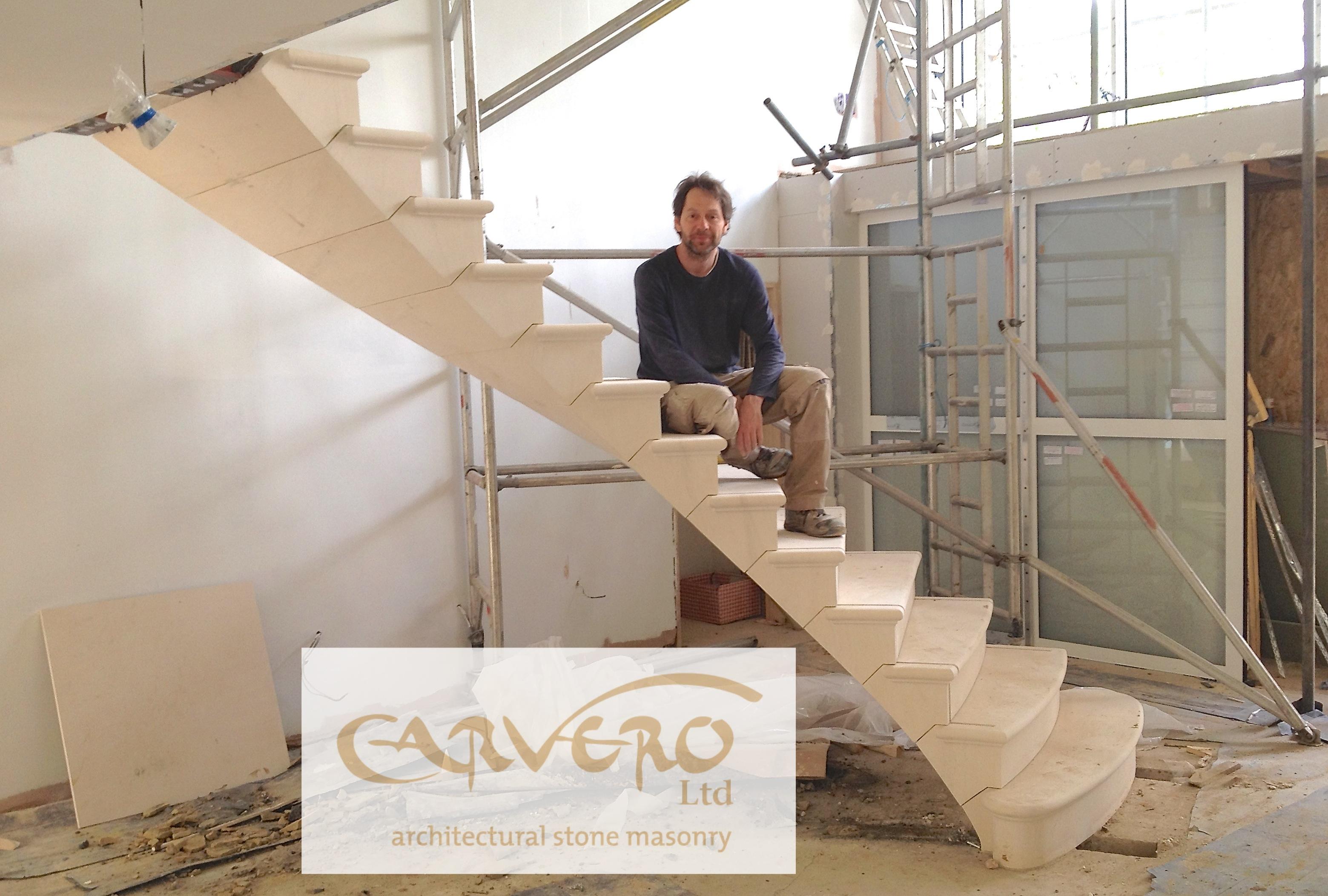 Floating stone staircase - post tensioned stone staircase