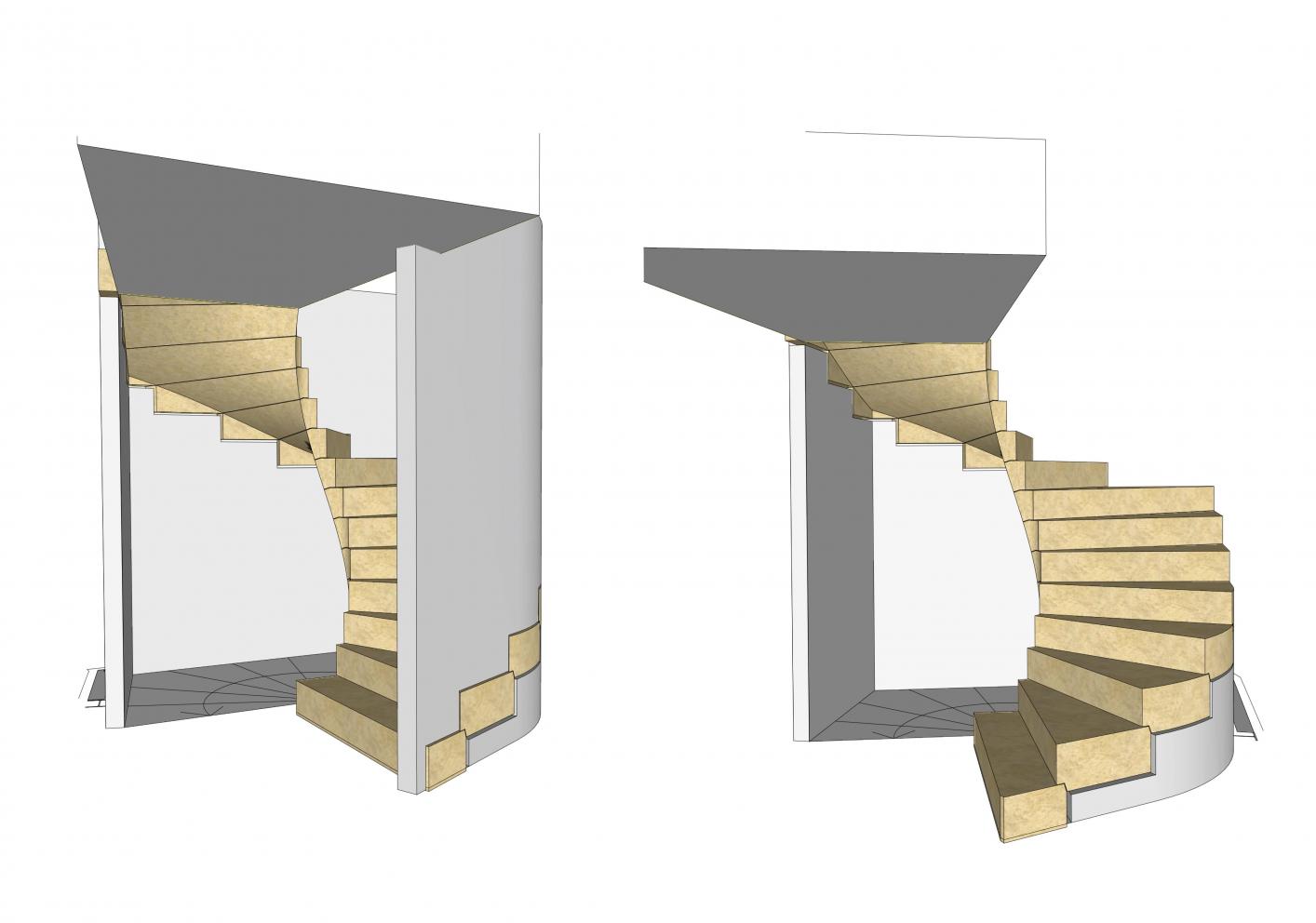drawing of the cantilevered sandstone staircase